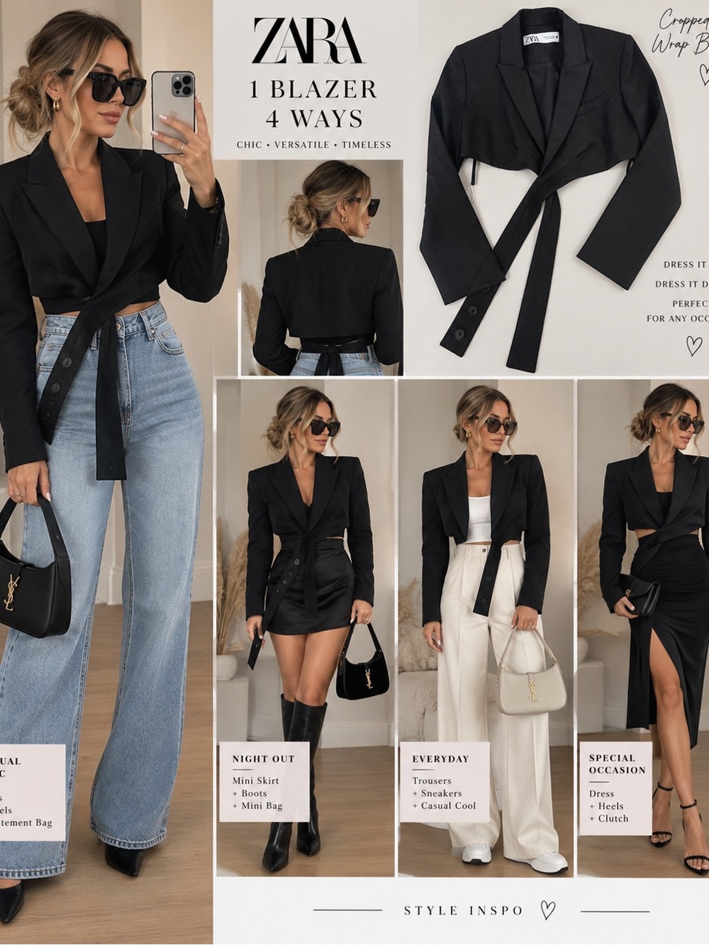 Zara Black Cropped Tie-Front Blazer